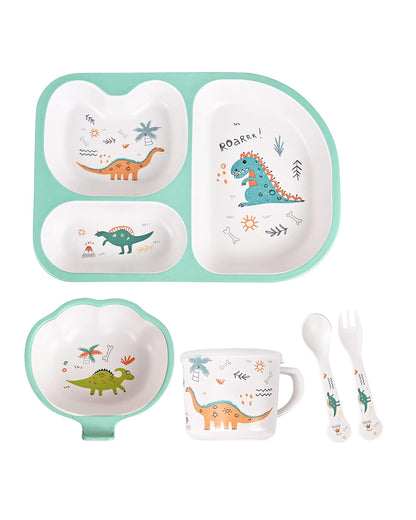 Earthism Eco-Friendly Bamboo Fiber Meal Set-Big Dino-Set of 5-For Feeding Infants
