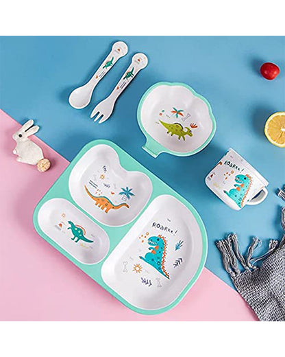 Earthism Eco-Friendly Bamboo Fiber Meal Set-Big Dino-Set of 5-For Feeding Infants