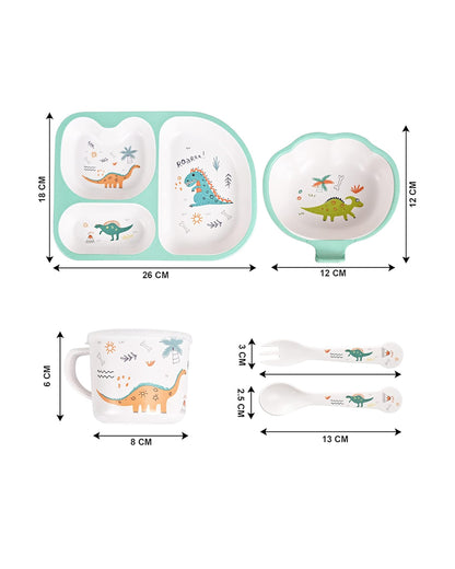 Earthism Eco-Friendly Bamboo Fiber Meal Set-Big Dino-Set of 5-For Feeding Infants