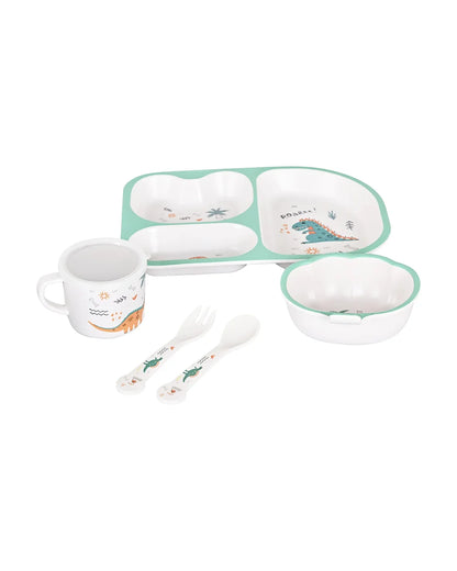 Earthism Eco-Friendly Bamboo Fiber Meal Set-Big Dino-Set of 5-For Feeding Infants