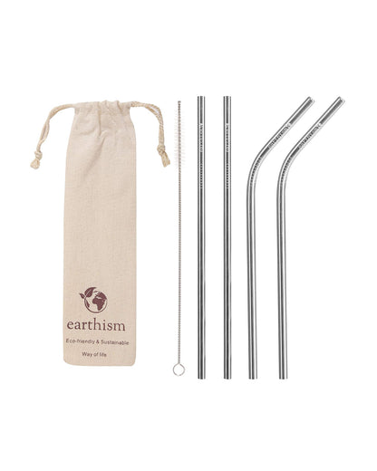 Earthism Reusable Stainless Steel Straws-Pack of 4-With Cleaning Brush & Carry Pouch