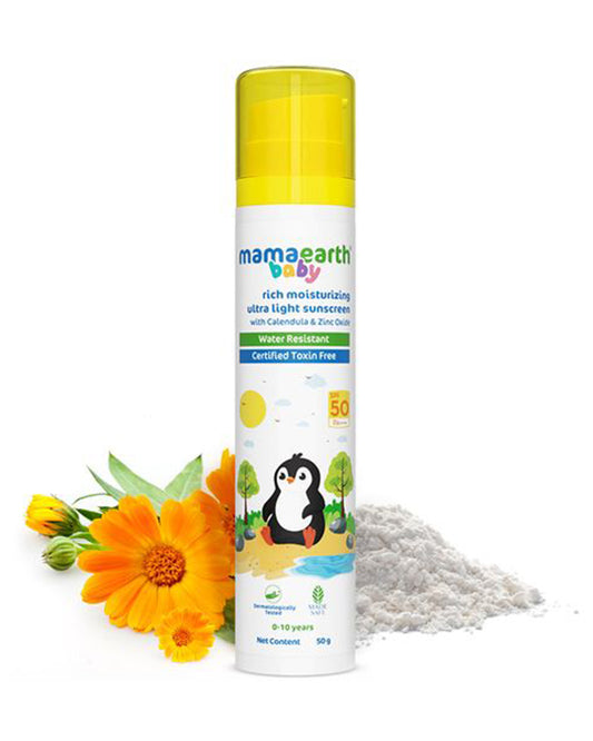 Mamaearth Rich Moisturizing Ultra Light Sunscreen-SPF 50 Baby Sunscreen-With Calendula & Zinc Oxide