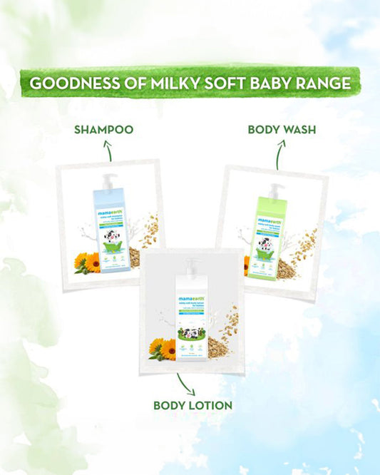 Mamaearth Deeply Nourishing Baby Body Wash, Gentle Cleansing Baby Shampoo & Milky Soft Baby Body Lotion-400ml