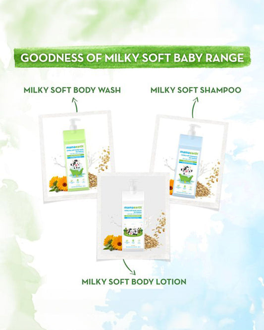 Mamaearth Milky Soft Baby Body Wash (400ml), Milky Soft Diaper Rash Cream (50g) & Moisturizing Daily Baby Lotion (400ml)