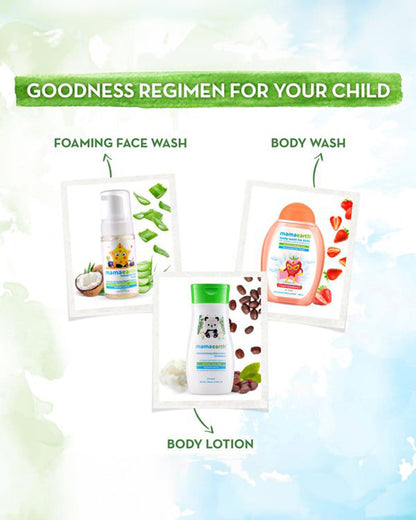 Mamaearth Kids Body Wash (300ml), Mineral Based SPF20+ Baby Sunscreen (100ml), Moisturizing Baby Soap Bar (Pack of 2) & Nourishing Baby Hair Oil (100ml)