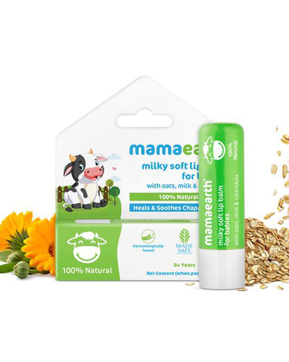 Mamaearth Milky Soft Baby Lip Balm-12 Hour Moisturization-With Oats, Milk & Calendula