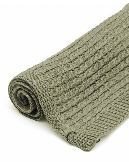 Bambini Cute Cables Knitted Baby Blanket-100% Cotton-Sweet Green-For Infants