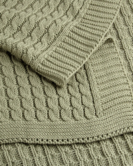 Bambini Cute Cables Knitted Baby Blanket-100% Cotton-Sweet Green-For Infants