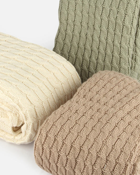 Bambini Cute Cables Knitted Baby Blanket-100% Cotton-Ivory-For Infants