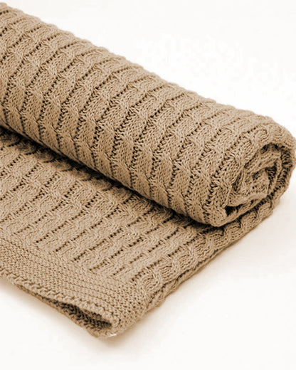 Bambini Cute Cables Knitted Baby Blanket-100% Cotton-Toast-For Infants