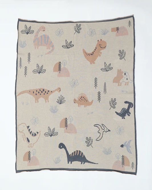 Bambini Dino World Baby Blanket-100% Cotton-Tan-For Infants