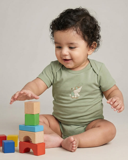 Twingle 100% Organic Cotton Bodysuit-Envelope Neck for Easy Dressing-Nickel Free Snaps-Short Sleeves-Solid-Sage Green-For Infants