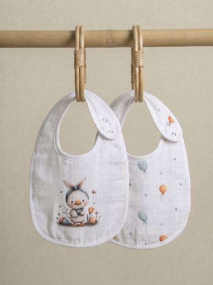 Twingle 100% Organic Muslin Bib-Soft Terry on the Back for maximum Absorbency-Trusted YKK Snaps-Easter Duck-Pack of 2-For Infants