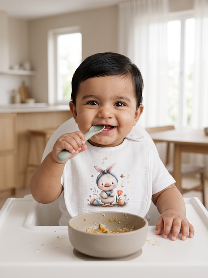 Twingle 100% Organic Muslin Bib-Soft Terry on the Back for maximum Absorbency-Trusted YKK Snaps-Easter Duck-Pack of 2-For Infants