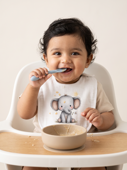 Twingle 100% Organic Muslin Bib-Soft Terry on the Back for maximum Absorbency-Trusted YKK Snaps-Ellie Elephant-Pack of 2-For Infants
