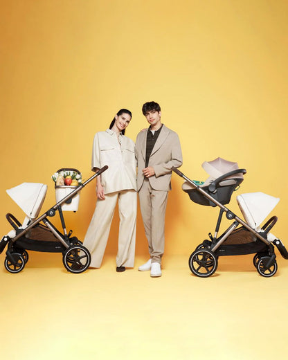 Cybex Gazelle S Stroller & Gazelle S Carry Cot Travel System-Taupe Frame & Moon Black Seat