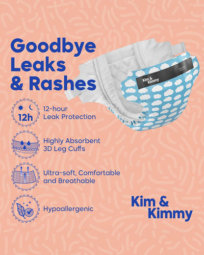 Kim & Kimmy Green Dalmatians Taped Diapers-Size 6 (15-20Kg)-With Wetness Indicator