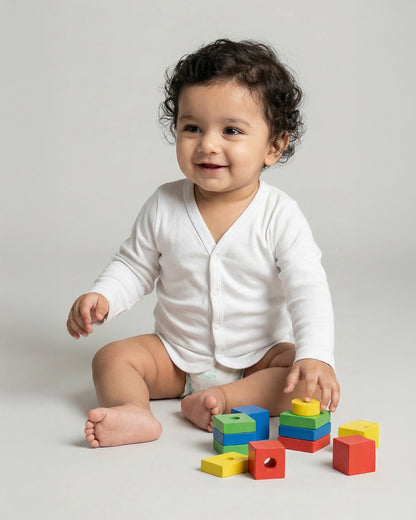 Twingle 100% Organic Cotton Jhabla Vest-Front Snaps for Easy Dressing-No Itchy Neck Tags-Long Sleeves-Solid-White-Pack of 3-For Infants