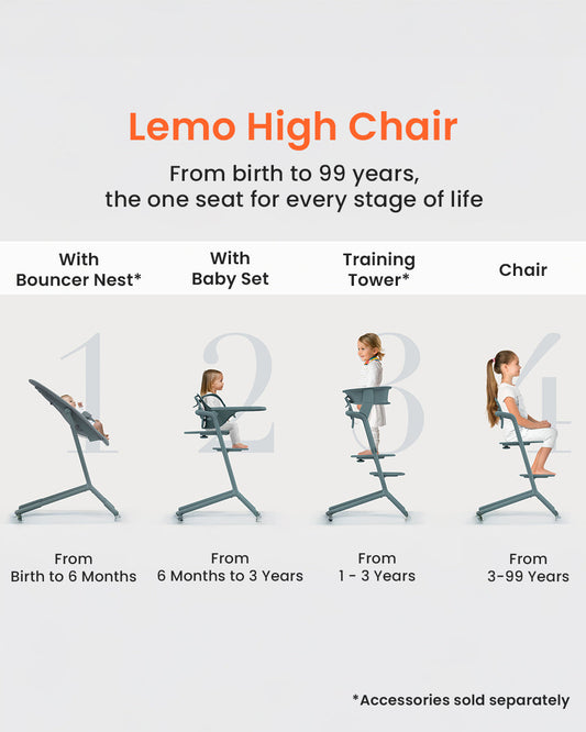 Cybex Lemo 3 in 1 High Chair-With Harness, Baby Set & Tray-2 Years Warranty-For 6M to 99Y (Upto 120 Kg)-Pearl Pink