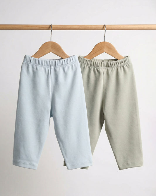 Twingle 100% Organic Cotton Leggings-Soft Elasticated Waistband-No Itchy Tags-Solid-Light Blue & Sage Green-Pack of 2-For Infants