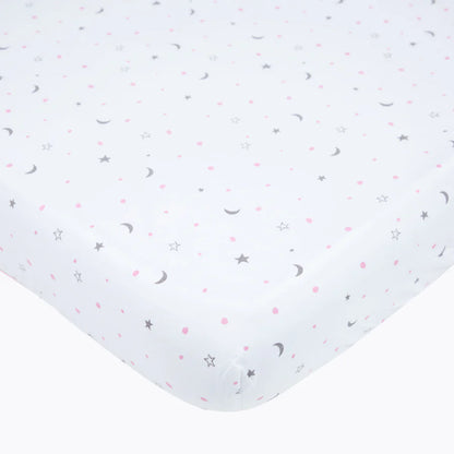 Masilo Sleepy Star Grey/Pink Fitted Cot Bedsheet-GOTS Certified Organic Cotton-For Infants