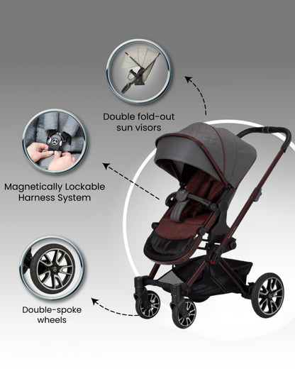 Mercedes-Benz Avantgarde GTX Baby Stroller-Height Adjustable Parent Handle Bar-Flat Reclining Seat & Reversible Seat-Includes Bag2Go Organiser & Rain Cover-2 Years Warranty-For 0 to 5Y-Tourmaline