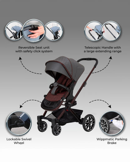 Mercedes-Benz Avantgarde GTX Baby Stroller-Height Adjustable Parent Handle Bar-Flat Reclining Seat & Reversible Seat-Includes Bag2Go Organiser & Rain Cover-2 Years Warranty-For 0 to 5Y-Tourmaline