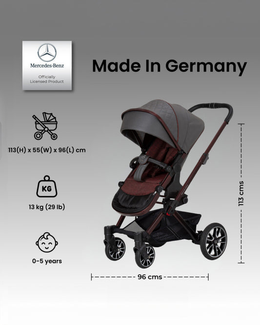 Mercedes-Benz Avantgarde GTX Baby Stroller-Height Adjustable Parent Handle Bar-Flat Reclining Seat & Reversible Seat-Includes Bag2Go Organiser & Rain Cover-2 Years Warranty-For 0 to 5Y-Tourmaline