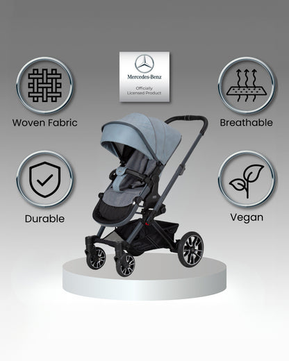 Mercedes-Benz Avantgarde GTX Baby Stroller-Height Adjustable Parent Handle Bar-Flat Reclining Seat & Reversible Seat-Includes Bag2Go Organiser & Rain Cover-2 Years Warranty-For 0 to 5Y-Denim Blue