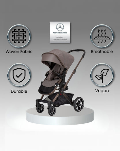 Mercedes-Benz Avantgarde GTX Baby Stroller-Height Adjustable Parent Handle Bar-Flat Reclining Seat & Reversible Seat-Includes Bag2Go Organiser & Rain Cover-2 Years Warranty-For 0 to 5Y-Truffle