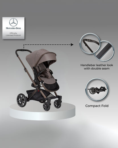 Mercedes-Benz Avantgarde GTX Baby Stroller-Height Adjustable Parent Handle Bar-Flat Reclining Seat & Reversible Seat-Includes Bag2Go Organiser & Rain Cover-2 Years Warranty-For 0 to 5Y-Truffle