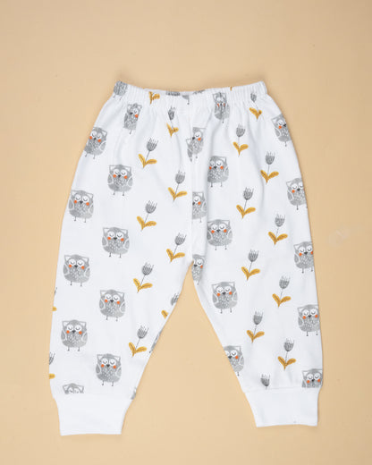 Picksparrow White Pajama Set-Owl-Cotton-For Infants