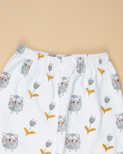 Picksparrow White Pajama Set-Owl-Cotton-For Infants