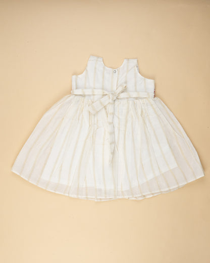 Picksparrow Cream Frock Dress with Bow-Embroidered-Cotton-For Infants