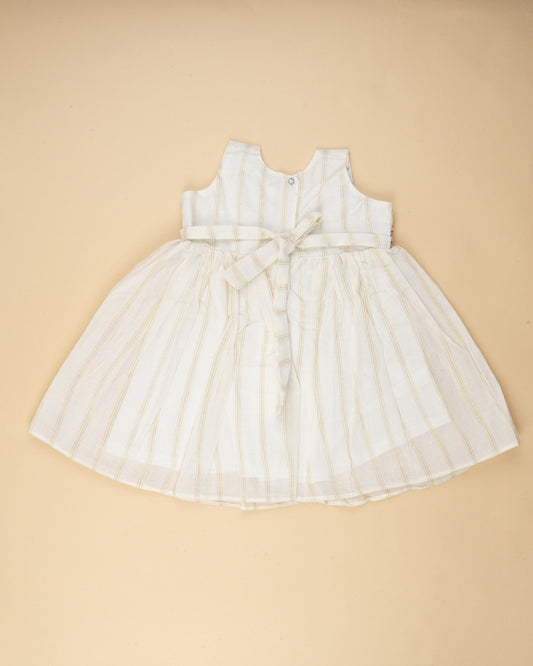 Picksparrow Cream Frock Dress with Bow-Embroidered-Cotton-For Infants