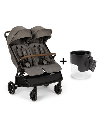 Nuna TRVL Dubl Twin Stroller-With Cup Holder-Individually Adjustable Near Flat Reclining Seat-One Hand Fold-Large Storage Basket-2 Years Warranty- For 0 to 4Y (Upto 22 Kg)-Granite