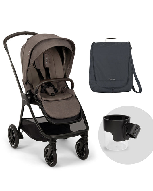 Nuna TRIV Next Stroller-With Cup Holder-Includes Travel Bag, Rain Cover & Post Adaptors-Reversible Seat-One Hand Fold-Pram for 0 to 4Y (Upto 22Kg)-Chestnut