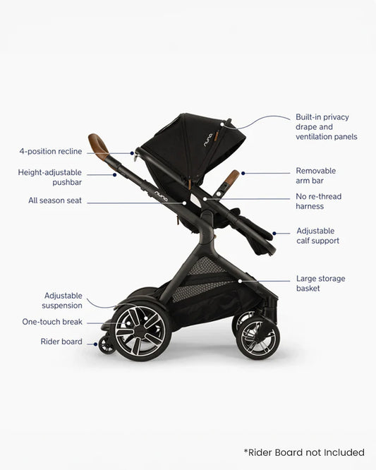 Nuna Demi Next Baby Stroller-Height Adjustable Parent Handle Bar-With Cup Holder-Wide Front Wheels-2 Years Warranty-Pram for 6M to 4Y (Upto 22 Kg)-Caviar