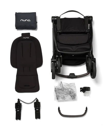 Nuna Swiv Baby Stroller-All Wheel 360 Degree Rotation-3 Positions Adjustable Parent Handle Bar-One Hand Fold-Travel System Compatible-Includes Rain Cover, Travel bag, Cup Holder & Post Adaptors-2 Years Warranty-For 0 to 4Y (Upto 22 Kg)-Caviar