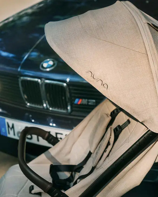 Nuna TRVL LX BMW Collection Cabin Friendly Stroller-With Free Cup Holder-Metal BMW Badge On Window Flap-Exclusive Wheels With BMW Logo-2 Years Warranty-Pram for 0 to 4Y (Upto 22Kg)-Mica