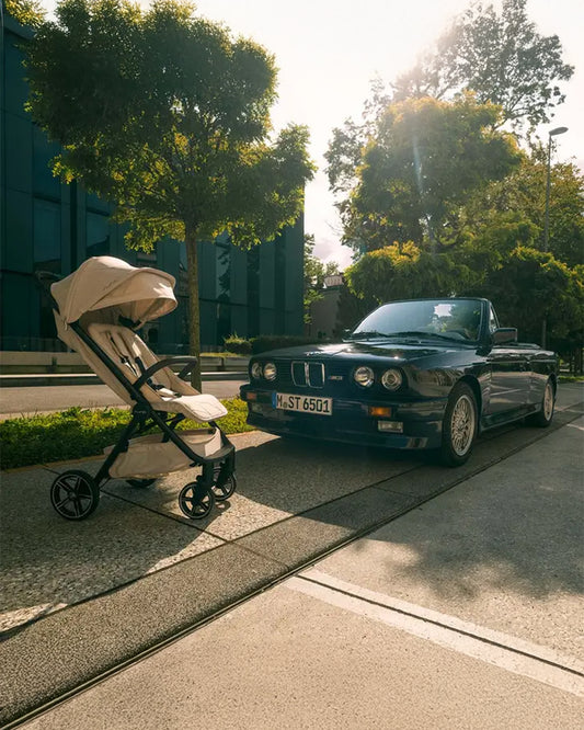 Nuna TRVL LX BMW Collection Cabin Friendly Stroller-With Free Cup Holder-Metal BMW Badge On Window Flap-Exclusive Wheels With BMW Logo-2 Years Warranty-Pram for 0 to 4Y (Upto 22Kg)-Mica