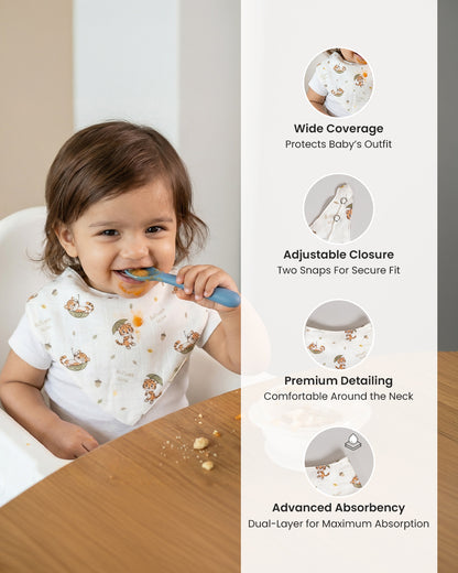Twingle 100% Organic Muslin Bandana Bib-Dual Layer for Maximum Absorbency-Trusted YKK Snaps-Roar & Autumn Print-Pack of 2-For Infants