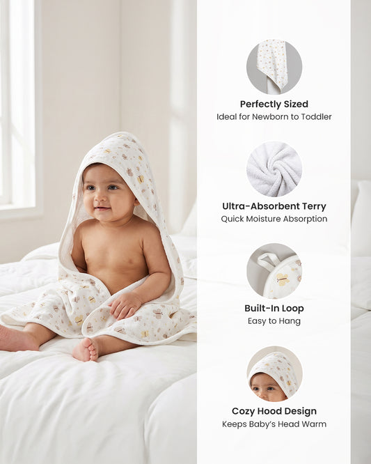 Twingle 100% Organic Muslin Baby Hooded Towel-Prevent Post Bath Chills-Ideal Coverage for Babies-Absorbs Moisture Quickly without Harsh Rubbing-Softens with Every Wash-Butterfly-White-For Infants