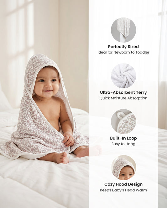 Twingle 100% Organic Muslin Baby Hooded Towel-Prevent Post Bath Chills-Ideal Coverage for Babies-Absorbs Moisture Quickly without Harsh Rubbing-Softens with Every Wash-Lavender Ditsy-White-For Infants