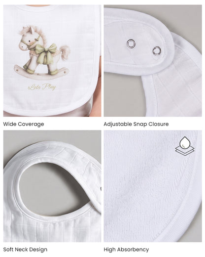 Twingle 100% Organic Muslin Bib-Soft Terry on the Back for maximum Absorbency-Trusted YKK Snaps-Riding Horse-Pack of 2-For Infants