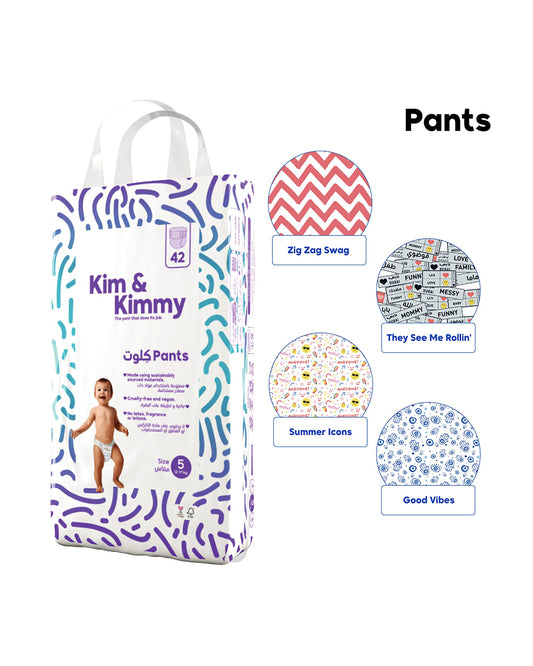 Kim & Kimmy Zig-Zag Swag Diaper Pants-Size 5 (12-17Kg)-With Wetness Indicator