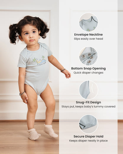 Twingle 100% Organic Cotton Baby Bodysuit-Short Sleeves-Nickel Free Snaps-Light Blue-Solid-For Infants