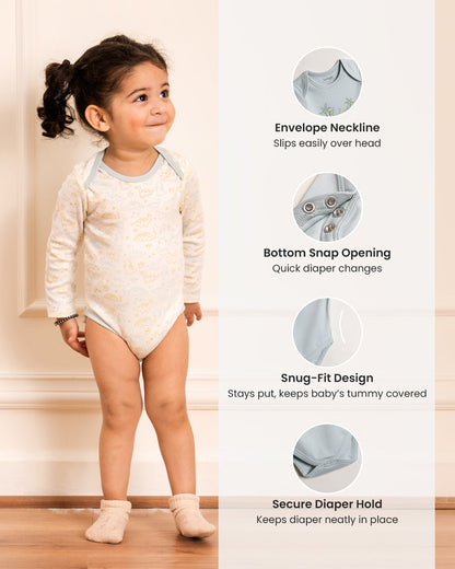 Twingle 100% Organic Cotton Baby Bodysuit & Leggings Set-Long Sleeves-Nickel Free Snaps-White-Dino Print-For Infants