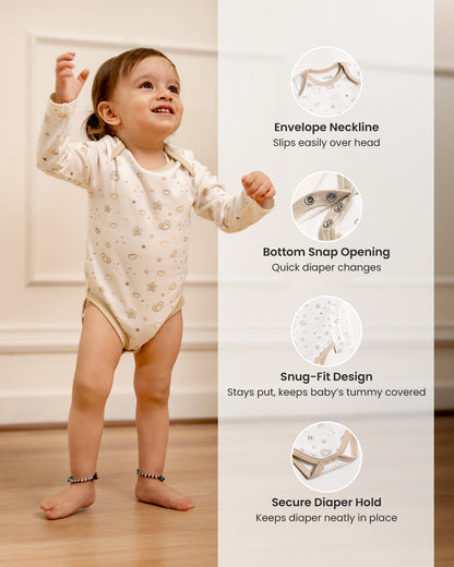 Twingle 100% Organic Cotton Baby Bodysuit & Leggings Set-Long Sleeves-Nickel Free Snaps-White-Hearts & Stars Print-For Infants