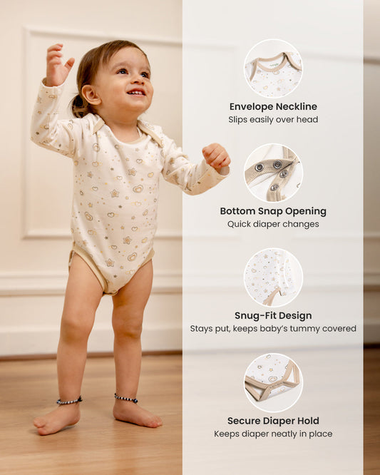 Twingle 100% Organic Cotton Baby Bodysuit & Leggings Set-Long Sleeves-Nickel Free Snaps-White-Hearts & Stars Print-For Infants